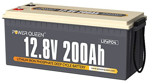 Power Queen 12,8 V 200 Ah LiFePO4 Lithium Akku wiederaufladbar mit 4000+ Zyklen 10 Jahre Lebensdauer Perfekt für netzunabhängige Solaranwendungen Wohnmobile Camping Heimenergiespeicherung Marine Boot