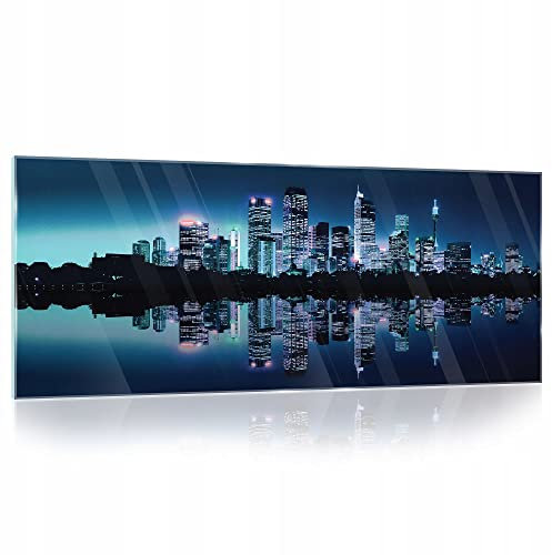 WallArena Glasbilder Stadt New York 125x50 cm Modern Glasbild Küche Badezimmer Wohnzimmer Schlafzimmer Bilder auf Glas einteilig Deco Glass Querformat Wandbilder Aufhängfertig