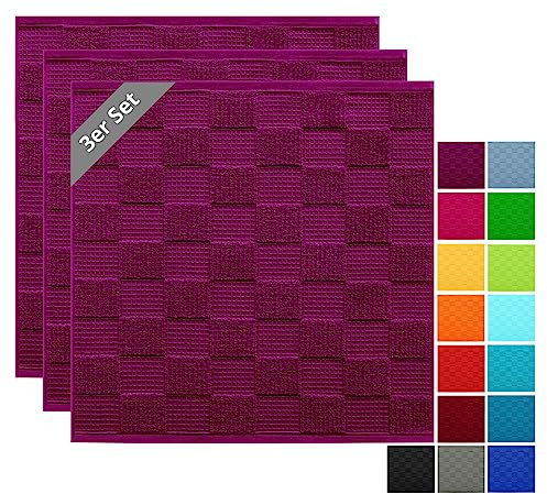 Lashuma Handtuch 3er Set 50x50 cm, Lissabon Küchentücher Frottee Lila - Orchidee