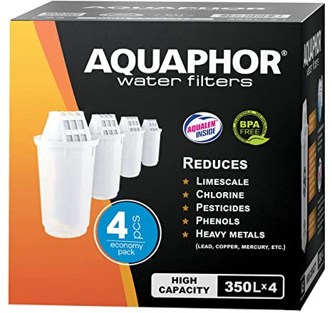 AAQUAPHOR Filterkartusche A5H für hartes Wasser, Pack 3+1 - mit AQUALEN Technologie, gegen Kalk, Chlor & weitere Stoffe im Leistungswasser, kompatibel mit Modellen Provence, Prestige, Smile, 4 Stück