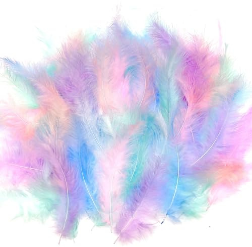 JZK 200pcs 9~15cm Colourful Pastel Natural Fluffy Feathers for Crafting, Multi Coloured Real Feathers for Crafts DIY Material, Dream Catcher, Fascinator, Hat, Cake Decorations