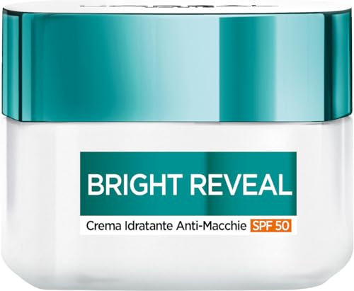 L’Oréal Paris Crema Viso Idratante, Con SPF 50, Per Tutti i Tipi di Pelle, Pelle Rimpolpata e Uniforme, Macchie Attenuate, Con Niacinamine, Bright Reveal, 50 ml