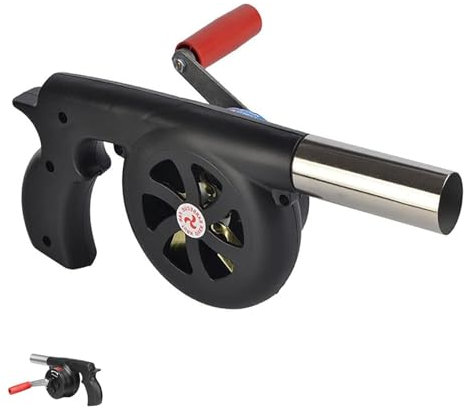 JOUFNING Briquets À Charbon Forge BBQ - Camping Activateur pour Barbecue, avec Contrôle Manuel De La Vitesse De La Poignée Et Pale De Ventilateur en Métal, pour Soufflet De Feu De Barbecue Extérieur