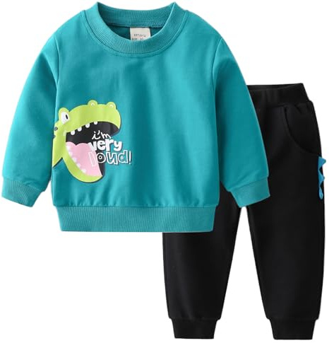 NautySaurs Set di vestiti per bambini con felpa e pantaloni stampati per bambini Abiti primaverili e autunnali, A-blu, 3-4 anni