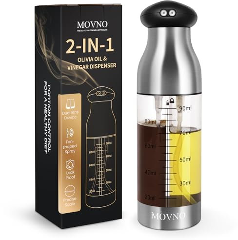 MOVNO 2 in 1 Oil Sprayer for Cooking, 90ml+90ml Dual-Chamber Oil and Vinegar Dispenser Bottle, Olive Oil Dispenser for Air Fryer Vinegar, Olive Spray for Salad, BBQ, Kitchen Baking, Roasting