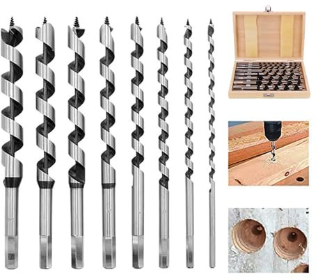 8-Pieces Auger Drill Bit Set: Long Wood Drill Bit High Carbon Steel Hexagonal Spiral Drill Bits Woodworking Tool 300mm Long 6/8/10/12/14/16/18/20 mm