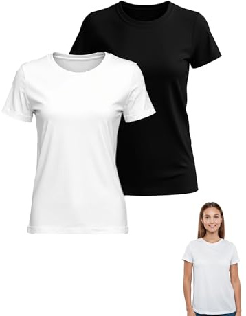 MAGIC SELECT Lot de 2 T-Shirt Basique pour Femme. T-Shirt Casual en Coton à Manches Courtes, Coupe Standard. T-Shirt Col Rond pour Femme. Taille XL