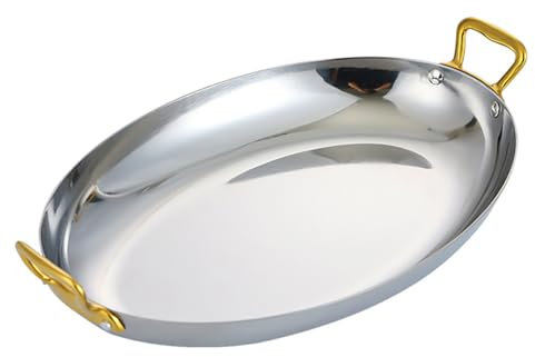 Padella Paella Spagnola Ovale Con Doppie Manici, Oro Rosa 25,5/30.2/35/40 Cm 304 304 Pentole Per Padella Di Pesce In Acciaio Inossidabile, Ristorante O Padella Da Campeggio Per Case(Size:M,Color:A)