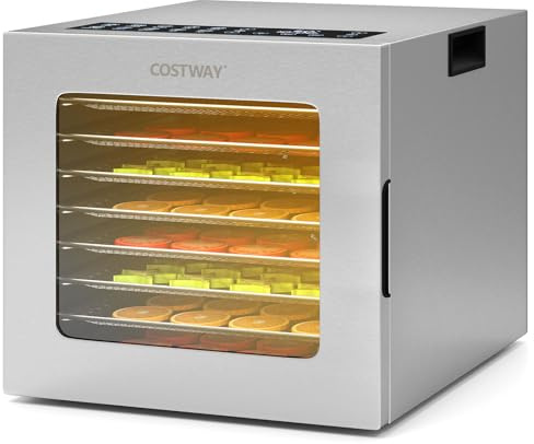 COSTWAY Food Dehydrator, 8 Stainless Steel Trays Fruit Dryer with 10 Presets, 48H Timer & Adjustable Temperature, Accessories Included, 850W Drying Machine for Jerky Meat Vegetable Herb Pet Treat