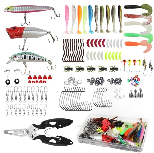 DBALL 155 Pièces Coffret D'appâts avec Leurres Durs leurres Souples Appâts de Surface Et Accessoires Et Mallette de Transport Incluse Convient à La Pêche en Eau Douce Et Salée