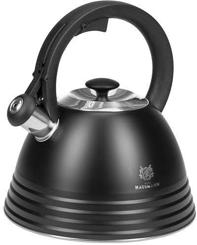 KARL HAUSMANN Bollitore Induzione 3L Acciaio Inox con Fischio - Nero Teiera per Piano a Gas, Vetroceramica ed Elettrico - Bollitore Acqua Cucina con Coperchio