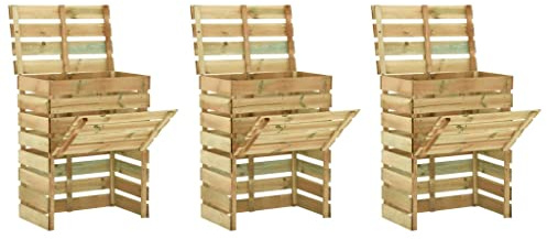Compostador de listones de madera de pino impregnado con diseño de lamas, compostador de madera de jardín en las medidas 80 x 50 x 100 cm con tapa abierta