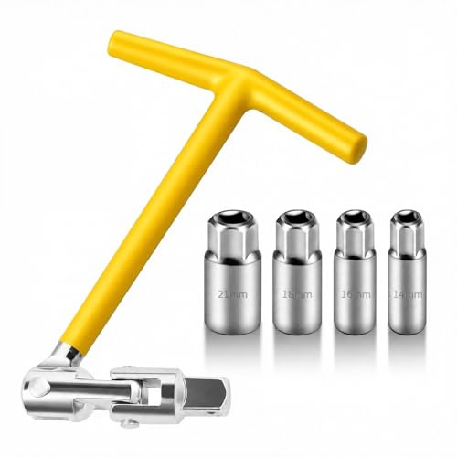 SHIQUAN Juego de 5 llaves universales para bujías (14/16/18/21 mm), mango en T, juego de llaves de tubo para la mayoría de coches, motocicletas, cortadoras de césped