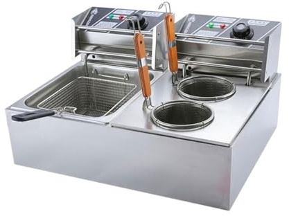 2-i-1 kombinationsugn 12L Pastakokare Elektrisk Fritös Kommersiell Deep Air-Fryer Dubbla tankar Pommes frites Snabb UppväRmning
