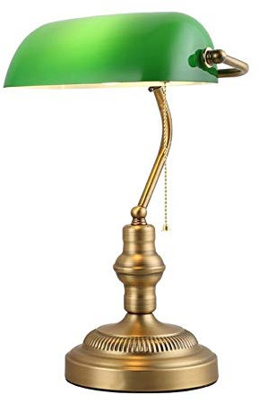 Barcelona LED Tischleuchte und Schreibtischlampe Vintage Banquero E27 Glas Farbe Grün und Messing für Büros