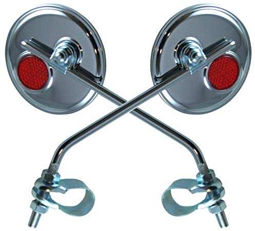 cyclingcolors 2x Espejo Manillar Bicicleta Redondo 75MM Cromo con reflector Universal Retro Blanco RETROVISORES para Bici Motocicleta Moto Vintage Acero Carretera Clásico