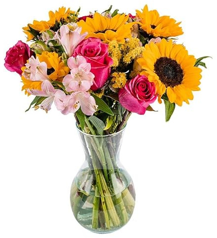 Fall in Love | Yellow, Pink Fresh Flower Bouquet with Vase | Arabella Bouquets | Flowers for Delivery Congratulations, Best Wishes, Thanksgiving