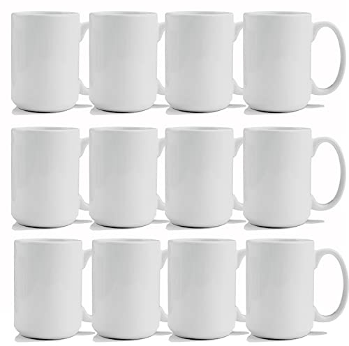 TANGLONG Sublimation Mugs 15 oz, Sublimation Blanks, Bulk Coffee Mugs,White Cups for Coffee,Latte, Soup, Milk, Hot Cocoa Set of 12