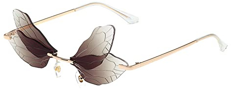 RUNHUIS Lunettes de soleil sans monture en forme de libellule en forme d'aile de papillon, lunettes de soleil de fête tendance pour homme et femme, Tee, Taille unique