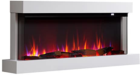 FLAMME Knighton 130cm/51 3-Sided Electric Wall Mounted Fireplace, Multiple Flame Colours, 1500W Heater, Crackling Sound Effect, Remote and APP Control, White