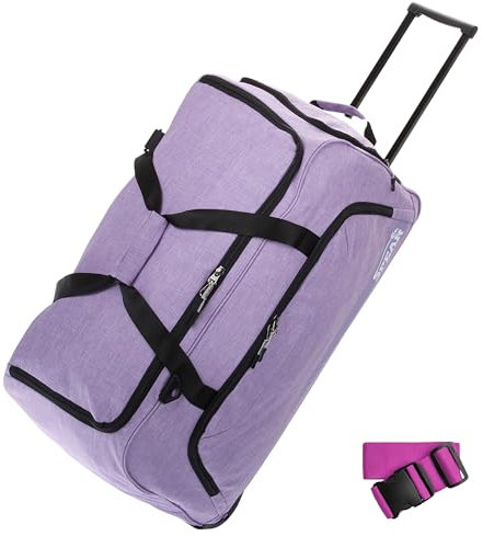 Trolley Spear Reisetasche groß XXL Koffer 85 Liter, 68 cm Tasche Schultergurt Reisegepäck Rolltasche Damen Herren Gepäck Reise Trolly 910 + Koffergurt (Flieder Lila (Violett hell))