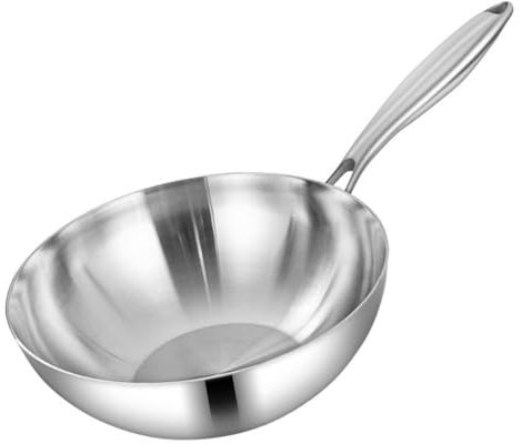 XUHONGYA Padella Antiaderente in Acciaio Inox, Padella Wok con Coperchio, 24CM Med Lock