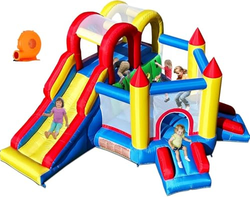 Baralir Bouncy Castle with 3 Slides, Inflatable Bounce House Trampoline Ultra-Wide Climbing Wall with Blower, Inflatable Jumper Play Center for Kids Toddler Indoor Outdoor