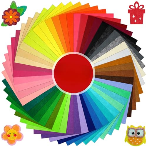 CHRORINE 50 hojas de tela de fieltro de colores surtidos de 8 x 12 pulgadas, hojas de tela de fieltro suave para manualidades, cuadrados de costura, retazos no tejidos (50 colores)