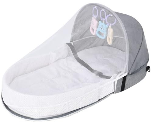 Baby Mobanet, Cuna de cama plegable para bebés para bebés 0-12 meses, parada de nido de bebé con cremallera semicerrada con pantalla de malla y juguetes colgantes para viajar, al aire libre