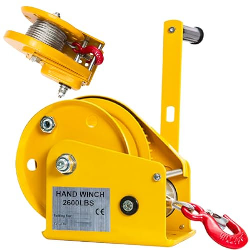 Aocay Verricello Manuale Piccolo 1200lbs/2600lbs, Verricello Manuale con Freno Automatico, Argano Manuale per il Traino di Veicoli, Barche e Attrezzature (2600lbs-30m)