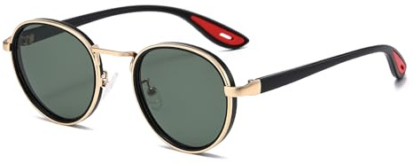 LJCZKA Retro Round Polarized Sunglasses for Men Women Vintage Circle Polarised Sunglasses Trendy Metal Frame Shades Unisex UV400 Protection (Black Gold Green)