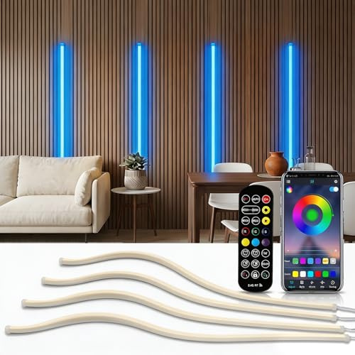 BORDRISE Iluminación para Paneles Acústicos, Regulable Recortable RGB LED Integrado 4 Tiras 100cm con Sincronización Musical Control Remoto Color y Brillo Ajustables Control por Voz y App (4 Tiras)