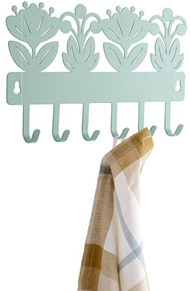 Baroni Home Attaccapanni Decorativo in Metallo con Motivo Foglia, Design Moderno per Tavola e Cucina, Porta Strofinacci da Cucina, Linea Ibiscus, 8x24x15 cm