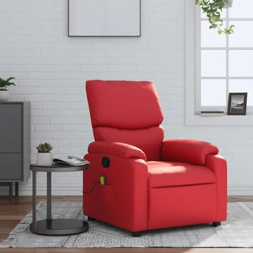 YunCangg Massage Chair Red Faux Leather with 6-Point Vibration Massage, Manual Reclining Function up to 135 Degrees, Sturdy Wood Metal Frame, Side Pocket, Comfortable Seat Furniture for Living Room