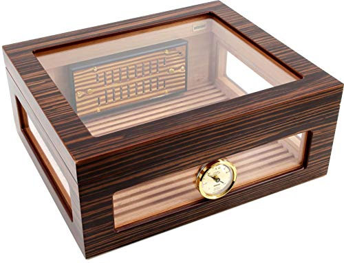 adorini Humidor Treviso - Deluxe | per Una conservazione di Alta qualità dei sigari con Coperchio in Vetro, impiallacciatura di Alta qualità in Ebano, Colore Marrone - 75 sigari.
