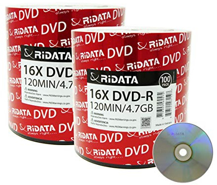 200 Pack Ridata DVD-R 16X 4.7GB 120 Min Silver Logo Top Blank Data Video Media Recordable Disc