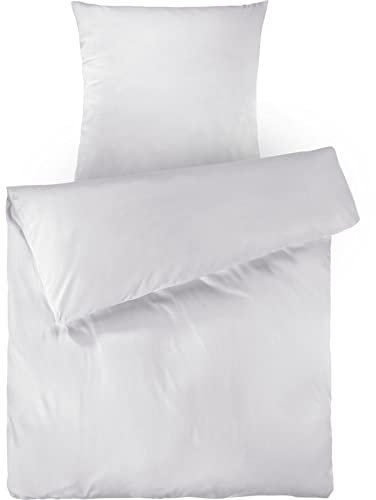 Pure Label Mako Satin Bettwäsche weiß 135 x 200 cm mit Kissenbezug 80 x 80 cm aus 100% Baumwolle - Traumhaft weiches Mako Satin Bettwäsche Set in Uni
