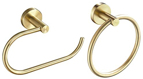 Gold Toilet Paper Holder Towel Ring,Brushed Gold Toilet Roll Holder Hand Towel Holder Bathroom Accessories,Wall Mount Rustic Modern Rustproof Stainless Steel Hardware Set 2PC