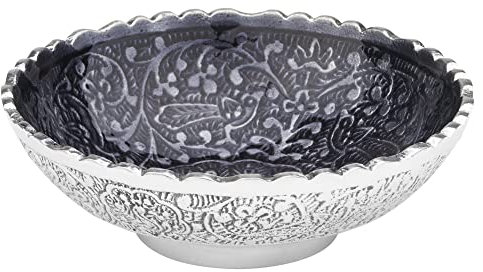 Räucherschale Jamu grau mit Pfauenmuster, Aluminium rund