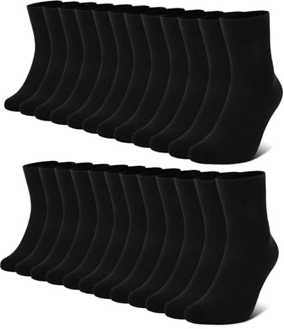 FALARY 12 Pairs Plain Mens Socks, Black Socks for Men - Cotton Men's Calf Socks Women Comfortable Suitable for Work & Casual Wear - Breathable, Durable Men's Smart Dress Socks 12-15 UK