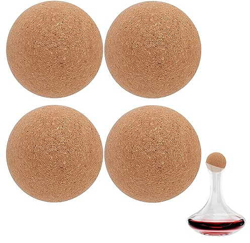 BENECREAT 4 pz Palla di Sughero per Vino Tappo di Sughero In Legno Palla Riutilizzabile Tappo per Bottiglia di Vino Tappi per Bottiglia di Vino Decanter Caraffa di Ricambio, 5 cm
