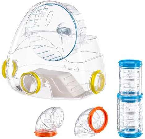 Ferplast Röhren Hamster-Set, Zubehör für Hamsterkäfig, insgesamt 4 Teile, inklusive Fitnessraum mit Hamsterrad, Hamster Tunnel Rohr mit Belüftungslöchern und Zubehör, KIT Gym, Hamster Spielzeug