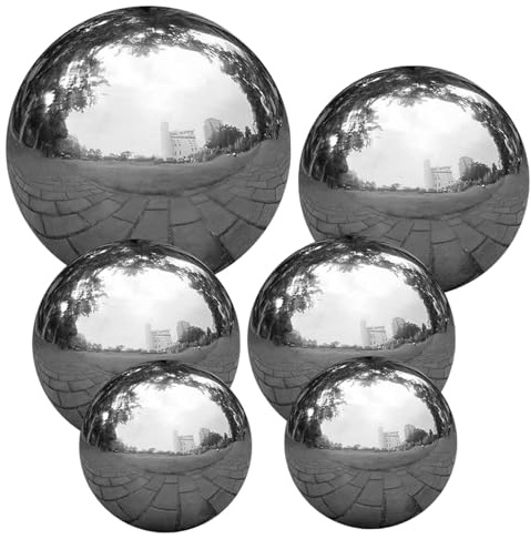 Skikningsboll i rostfritt stål, 6 st silverbollar, 2 & 7,6 & 10,2 & 15 cm stora glänsande bollar, reflekterande spegel polerad trädgårdssfär för hem trädgård damm prydnad stora glänsande bollar
