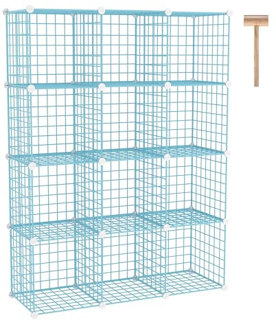 C&AHOME Wire Cube Storage, 12 - Cube Organizer Metal C Grids, Closet, Blue