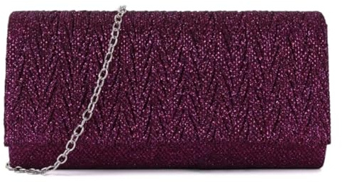 YUEZHAN Bolso De Noche Elegante Bolso De Mano Tipo sobre con Purpurina Y Correa De Cadena Desmontable para Mujer Elegante Bolso De Mano para Boda Novia Fiesta De Graduación Color Burdeos