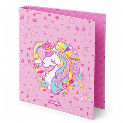 Pryma Raccoglitore 4 Anelli – Quaderno ad Anelli Formato A4 – Copertina Rigida Decorata – Organizer per Scuola, Ufficio e Archivio Documenti (Linea Unicorno)