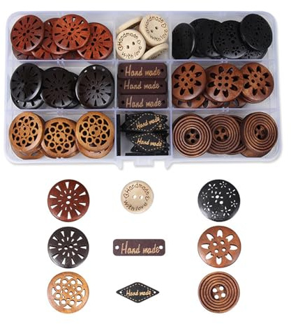 Wasise Wooden Buttons - 100PCS Buttons for Baby Cardigans, DIY Handmade Clothing Accessories, Button for Sewing, Big Funky Button, Vintage Round Wooden Sewing Decor for Clothin Shirt Knitted Items