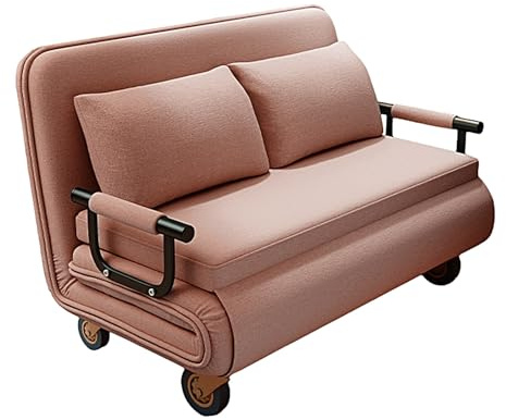 Sofa Cama Convertible 1 Plazas con Ruedas y Colchón Sillones Relax con Respaldo Ajustable en 6 Niveles Tejido de Algodón y Lino Sofás Pequeños para Oficina, Hogar(Brown,190 * 97 * 24cm)