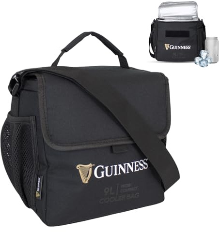 Guinness Lunch Bag 9L – Insulated Cooler Bag for Adults | Compact Lunch Box with Bottle Holders | Ideal for Work, Travel, Picnic & Beach | Official Guinness Shoulder Cooler Bag