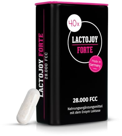 LactoJoy FORTE 28 000 FCC – Capsules Lactase avec Effet Dépôt 6h – 40 Capsules Véganes – Action Rapide & Longue Durée – Sans Additifs ni Gluten – Made in Germany – Enzymes Digestives